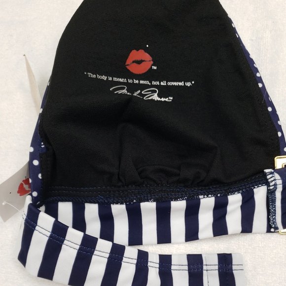 new L Women's Swimsuit Bikini Top Marilyn Monroe Navy & White Polka PinUp Retro - Picture 6 of 11